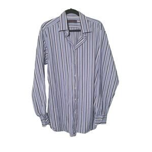ETRO Milano Blue and White Striped Button Down Dress Shirt 44 Made in Italy